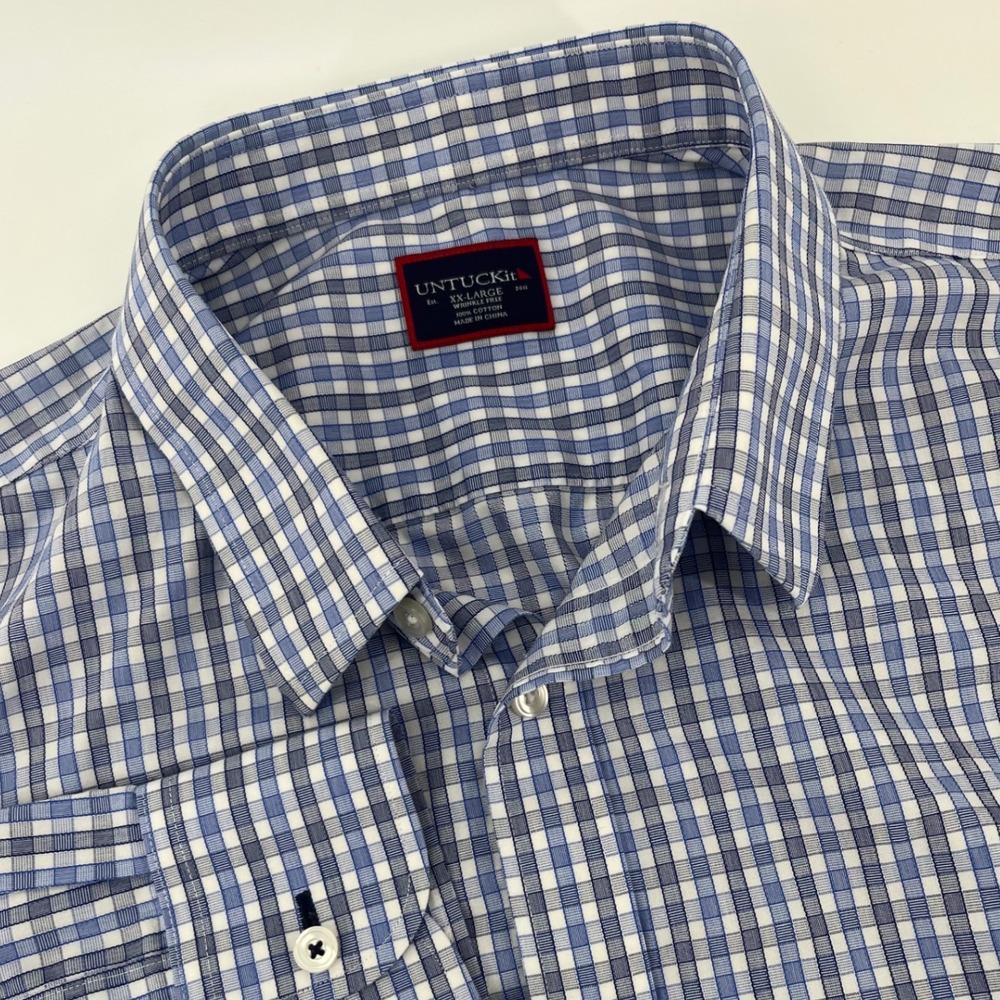 UNTUCKit Button Down Mens XXL Blue Gingham Wrinkle Free Long Sleeve Shirt